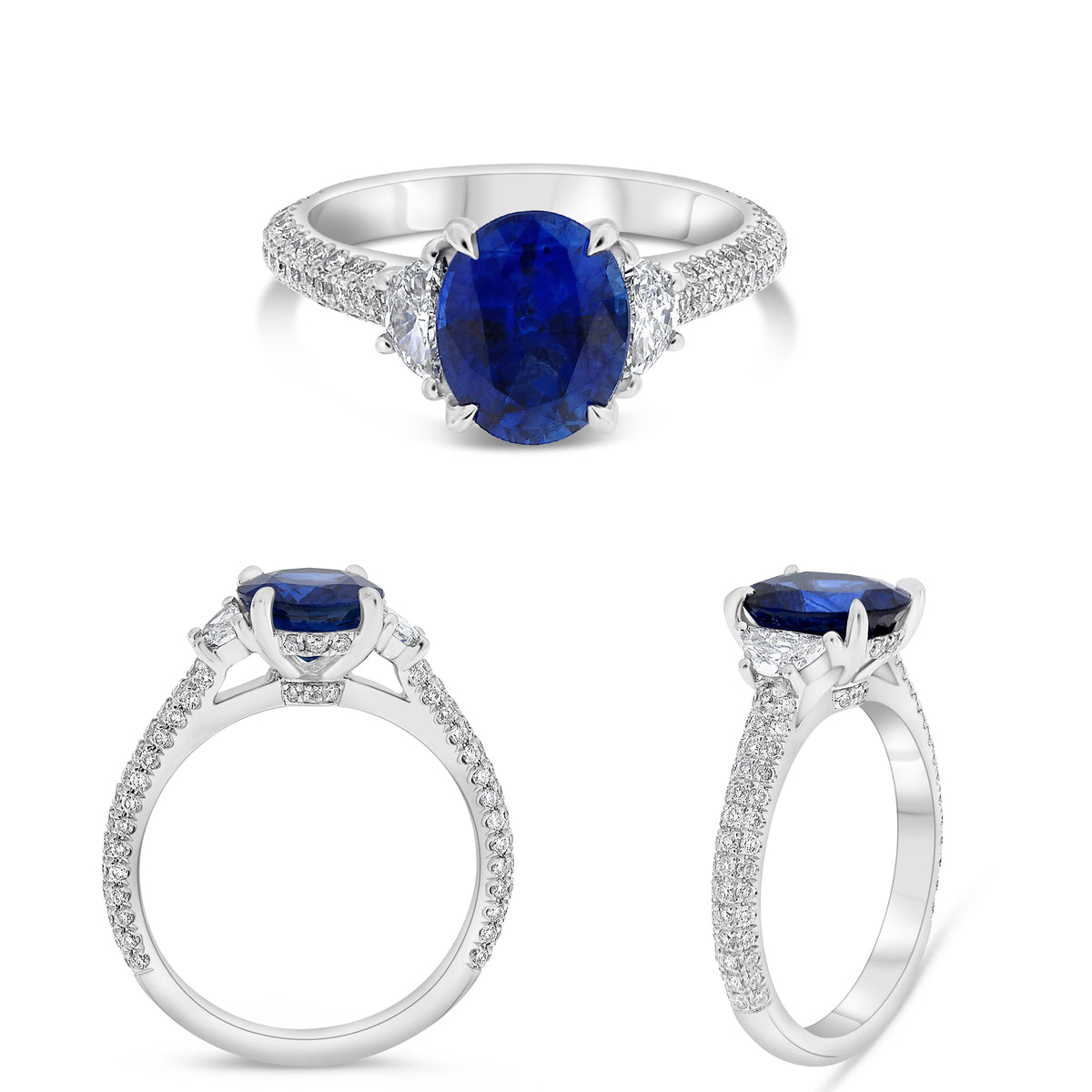 Platinum Oval Sapphire Hidden Halo Ring