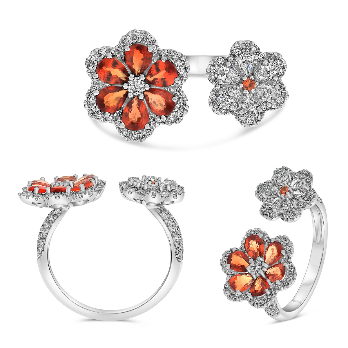 14K White Gold Pear Sapphire Halo Ring