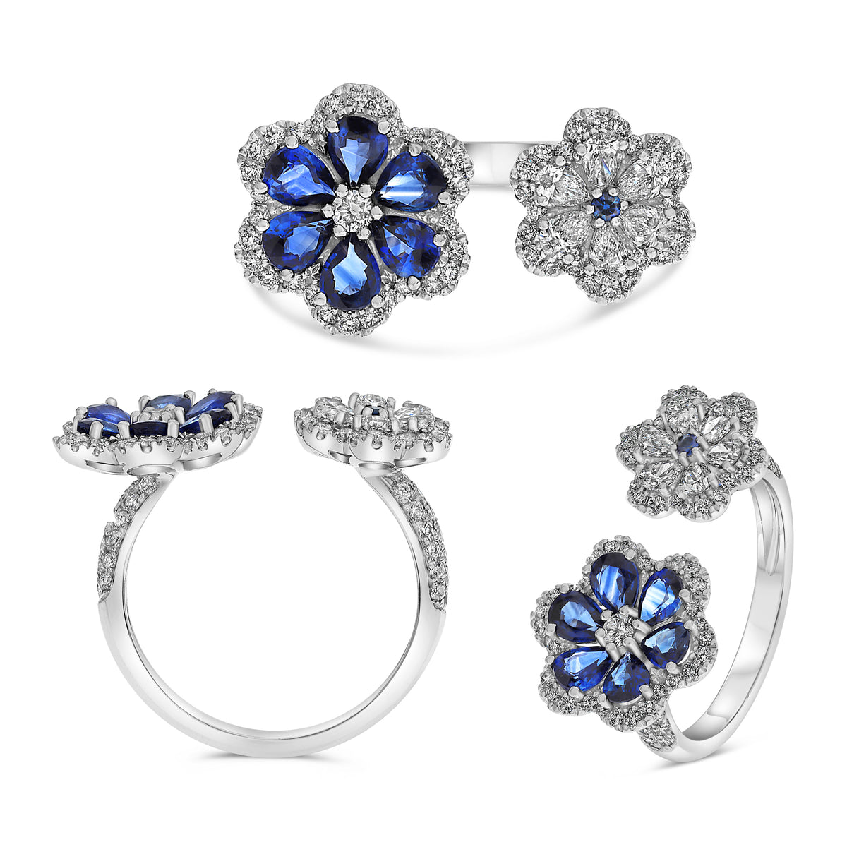 14K White Gold Pear Sapphire Halo Ring