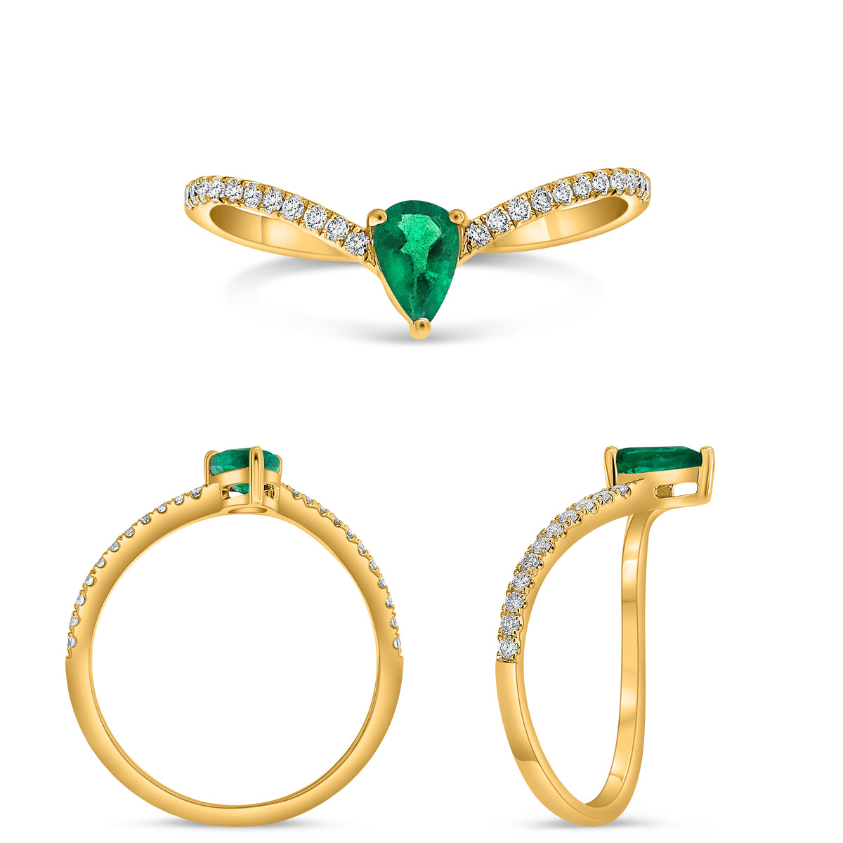 14K Yellow Gold Pear Emerald Ring