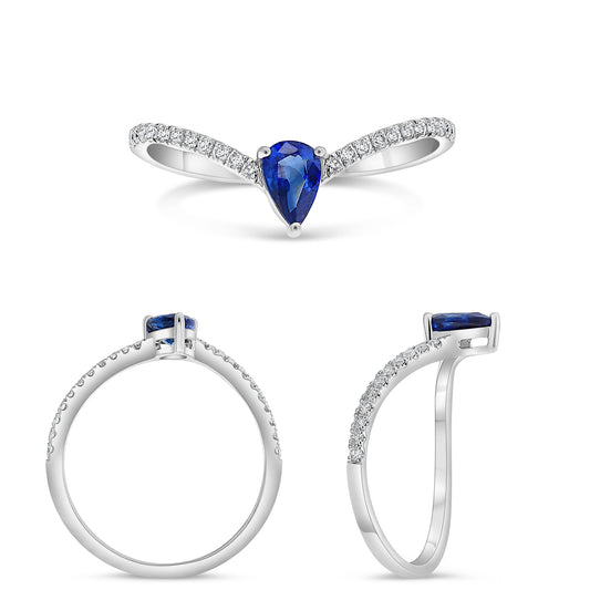 14K White Gold Pear Sapphire Ring