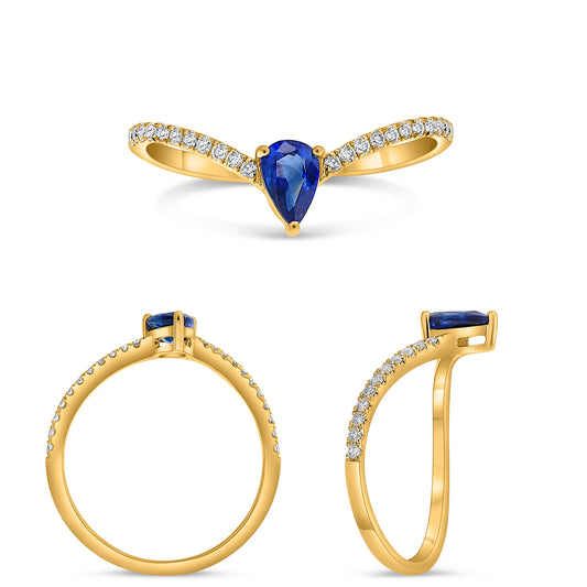 14K Yellow Gold Pear Sapphire Ring
