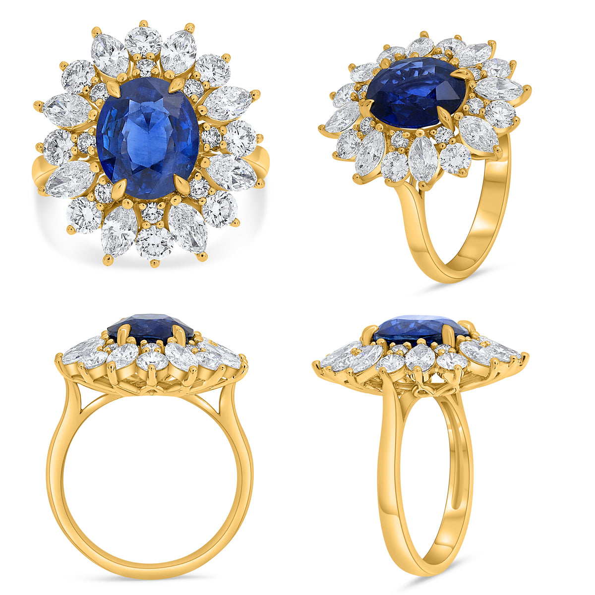 14K Yellow Gold Oval Sapphire Halo Ring