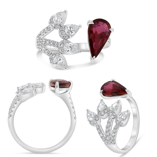 14K White Gold Pear Ruby Ring