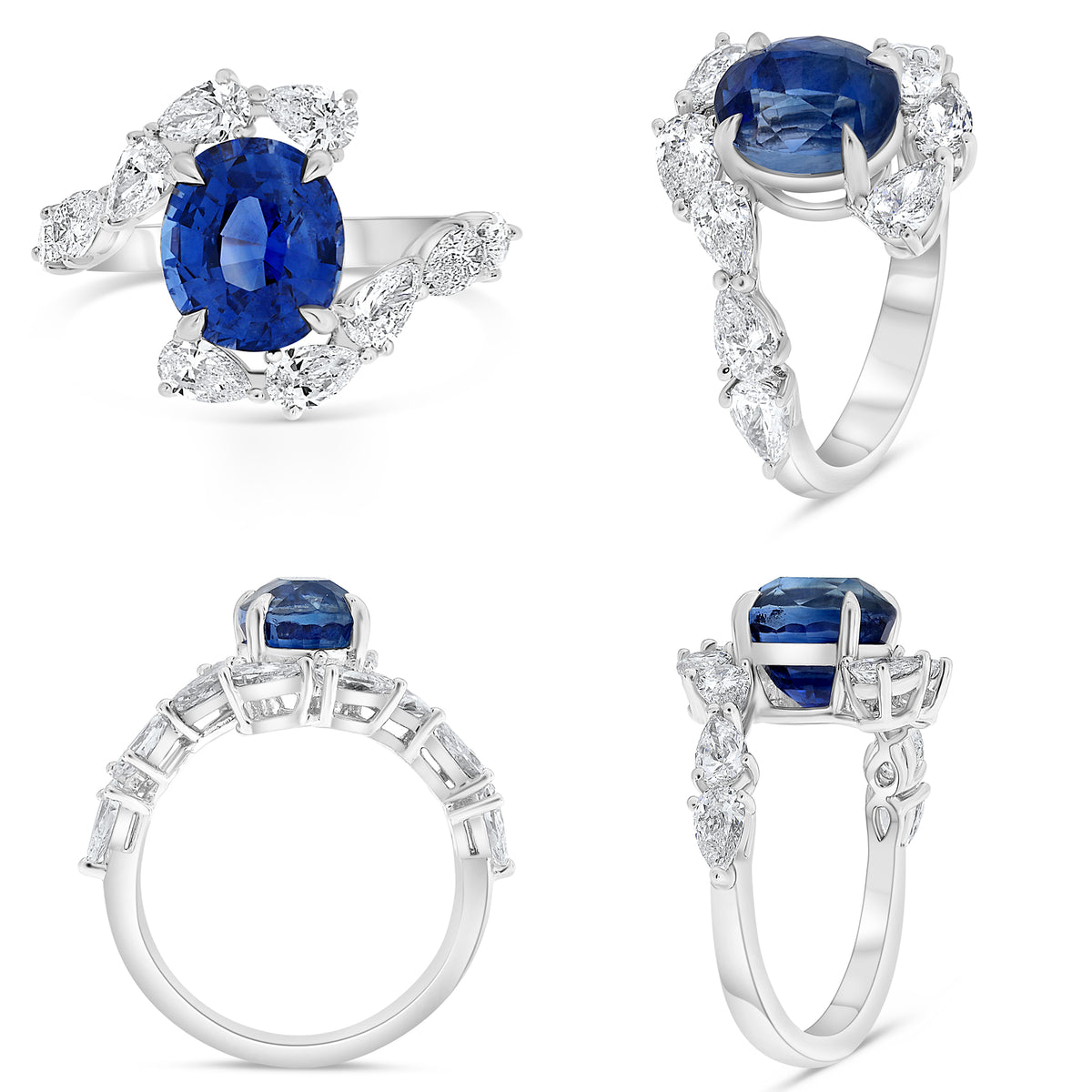 Platinum Oval Sapphire Half Halo Ring