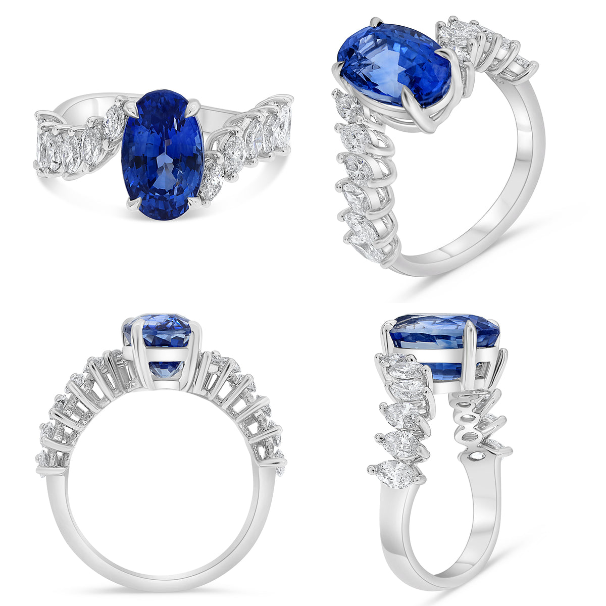 Platinum Oval Sapphire Half Halo Ring