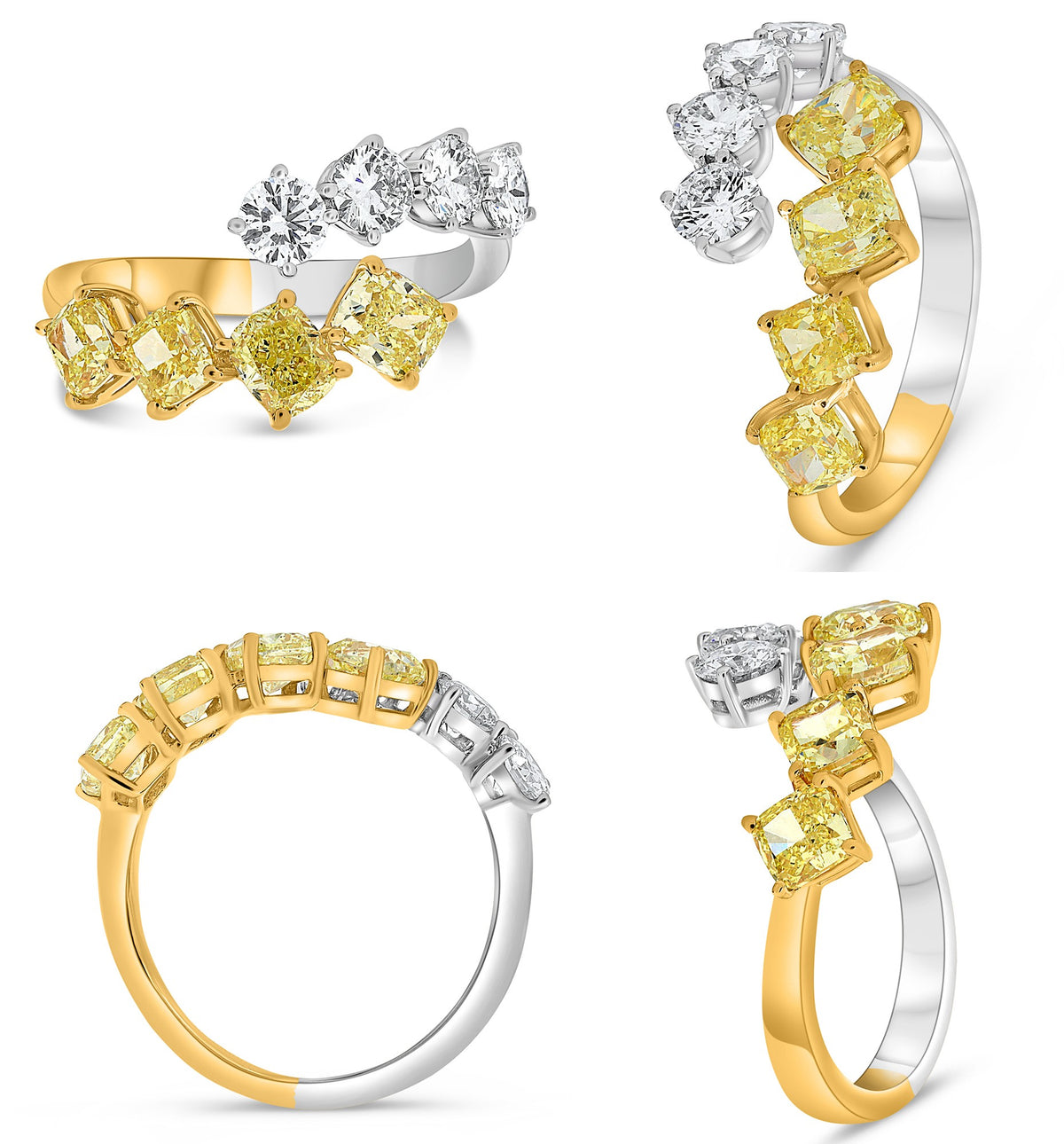 14K White & Yellow Gold Cushion Fancy Yellow Diamond Ring