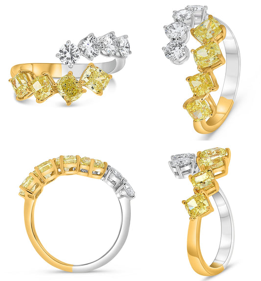14K White & Yellow Gold Cushion Fancy Yellow Diamond Ring