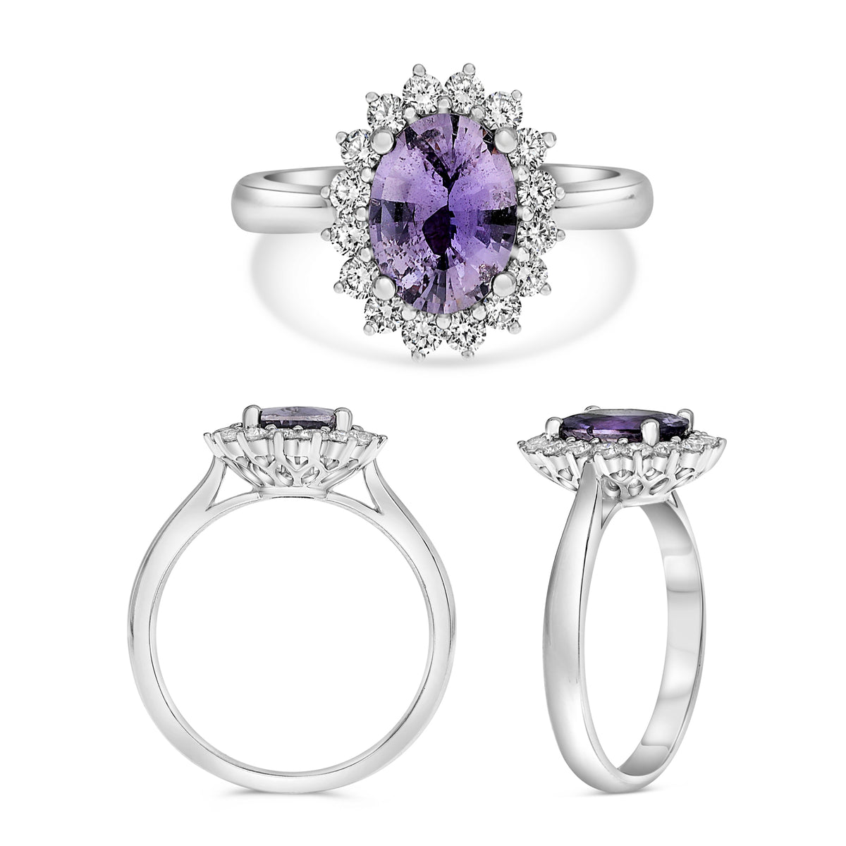 14K White Gold Oval Purple Sapphire Halo Ring