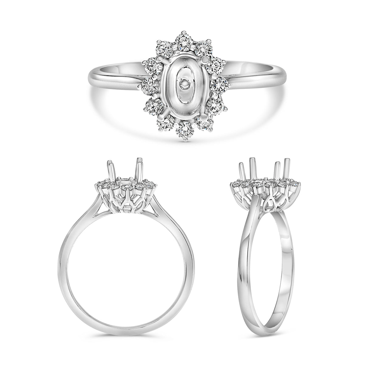 18K White Gold Oval Diamond Halo Ring