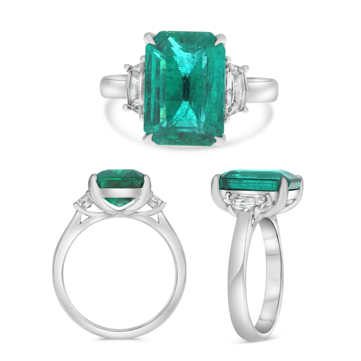 Platinum Emerald Cut Emerald Ring