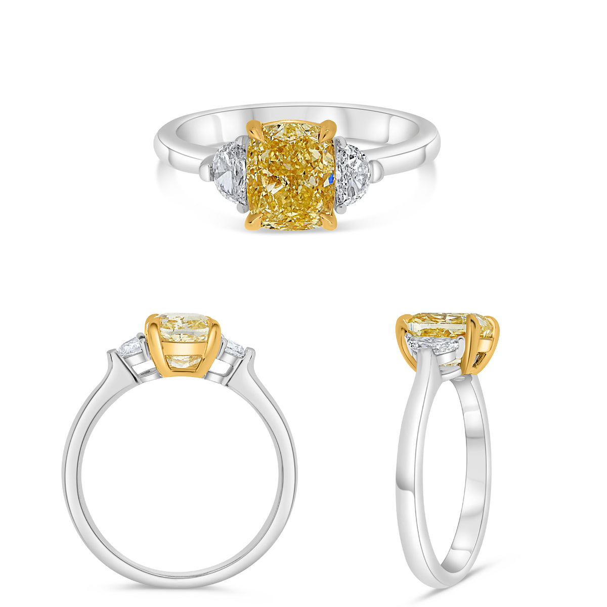 Platinum & 18K Yellow Gold Cushion Fancy Yellow Diamond Ring