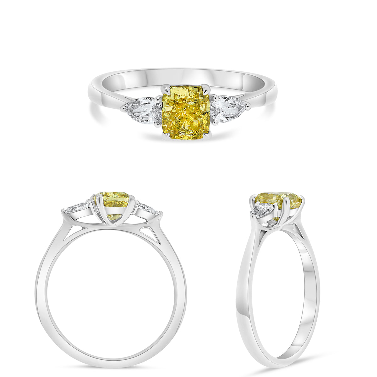Platinum Cushion Fancy Yellow Diamond Ring