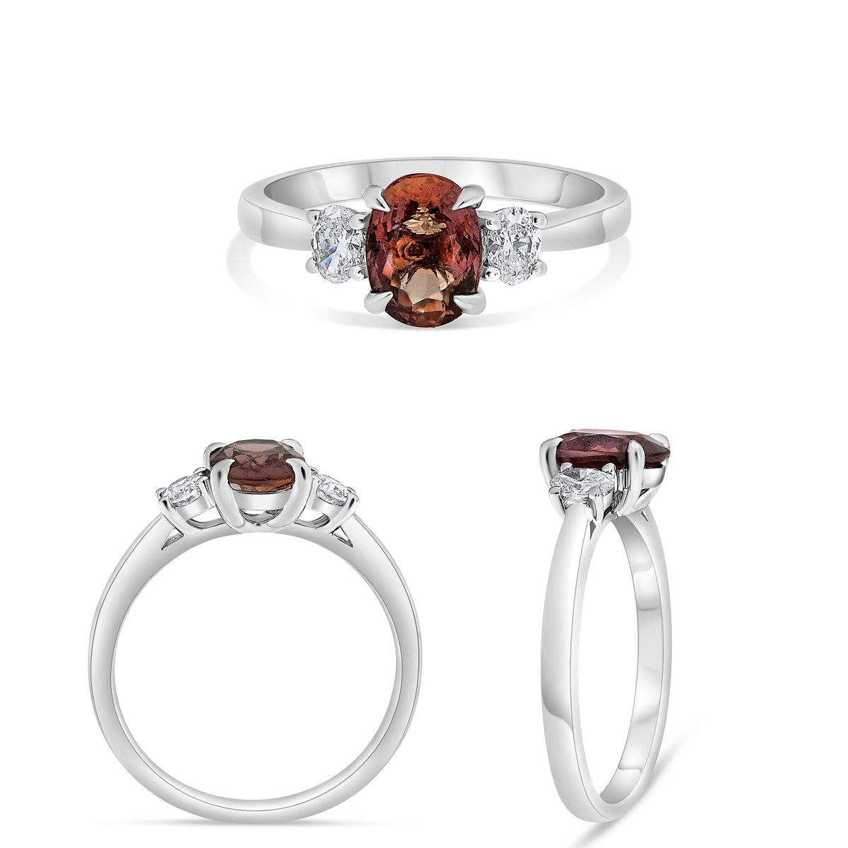 14K White Gold Oval Pink Sapphire Ring