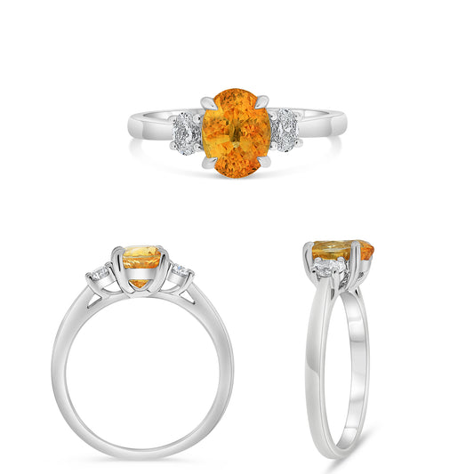 14K White Gold Oval Yellow Sapphire Ring