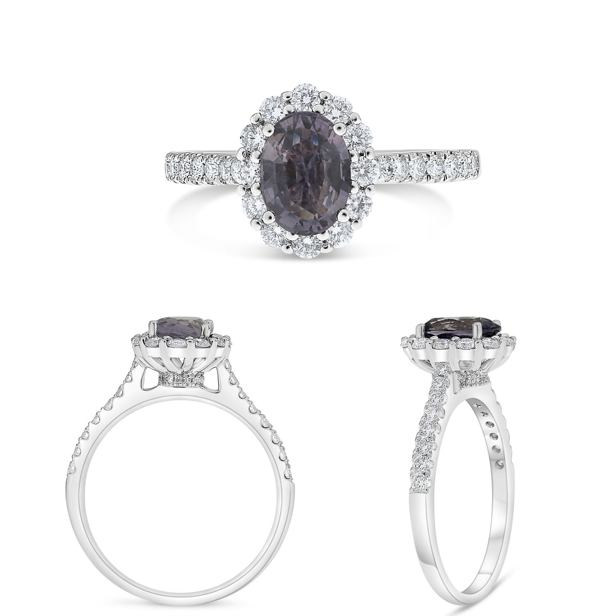 14K White Gold Oval Purple Sapphire Halo Ring