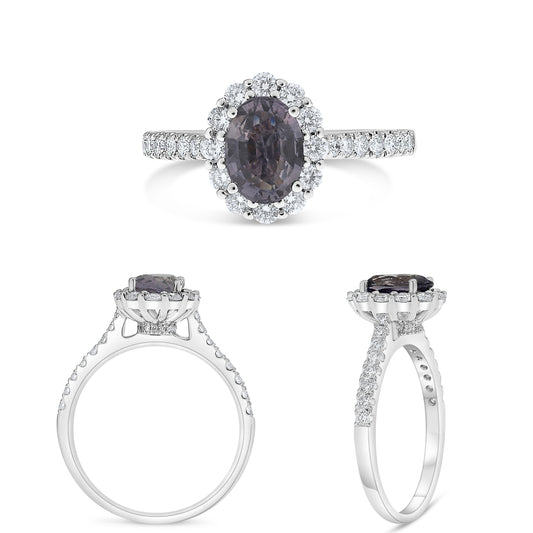 14K White Gold Oval Purple Sapphire Halo Ring