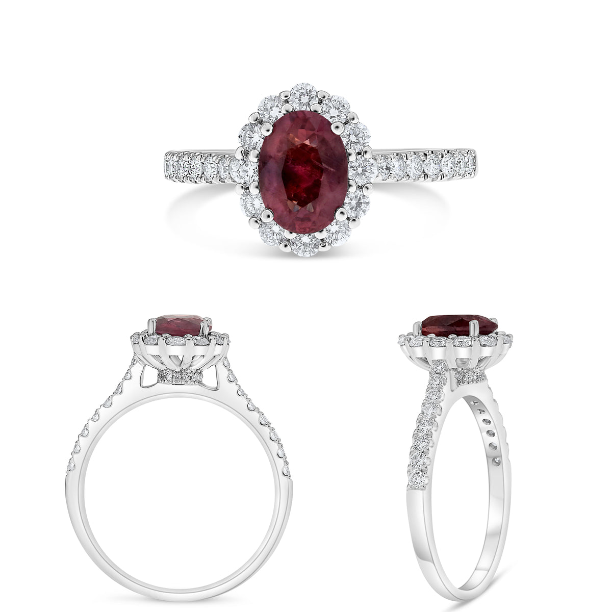 14K White Gold Oval Pink Sapphire Halo Ring