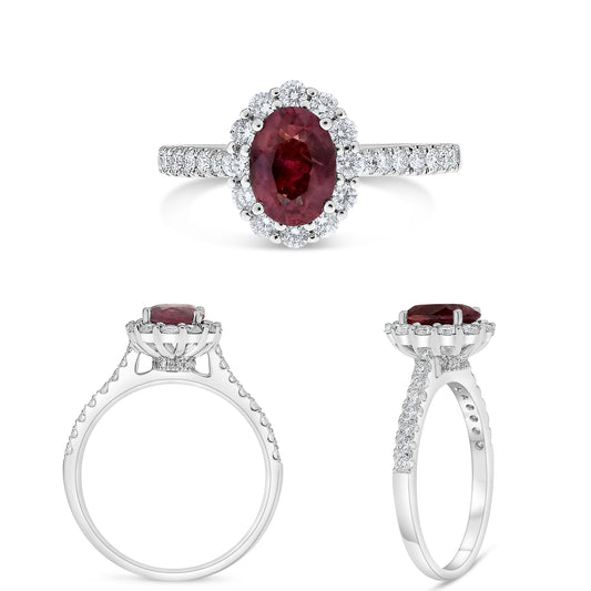 14K White Gold Oval Pink Sapphire Halo Ring