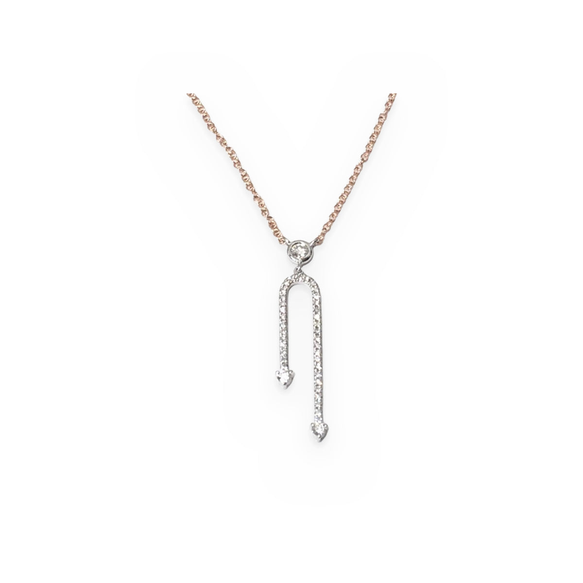 Two-tone rose and white gold diamond double-strand drop pendant necklace