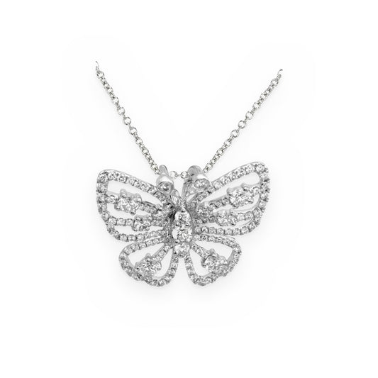 White gold diamond openwork butterfly pendant necklace