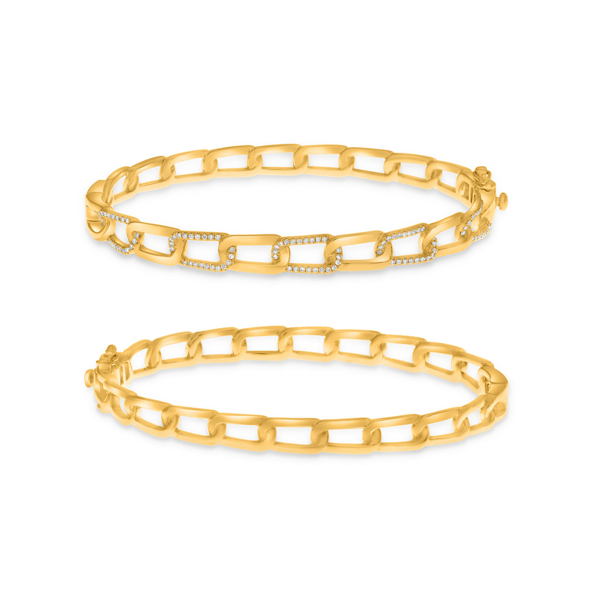 14K Yellow Gold Round Diamond Bangle