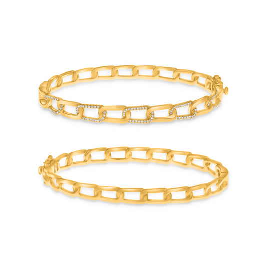 14K Yellow Gold Round Diamond Bangle