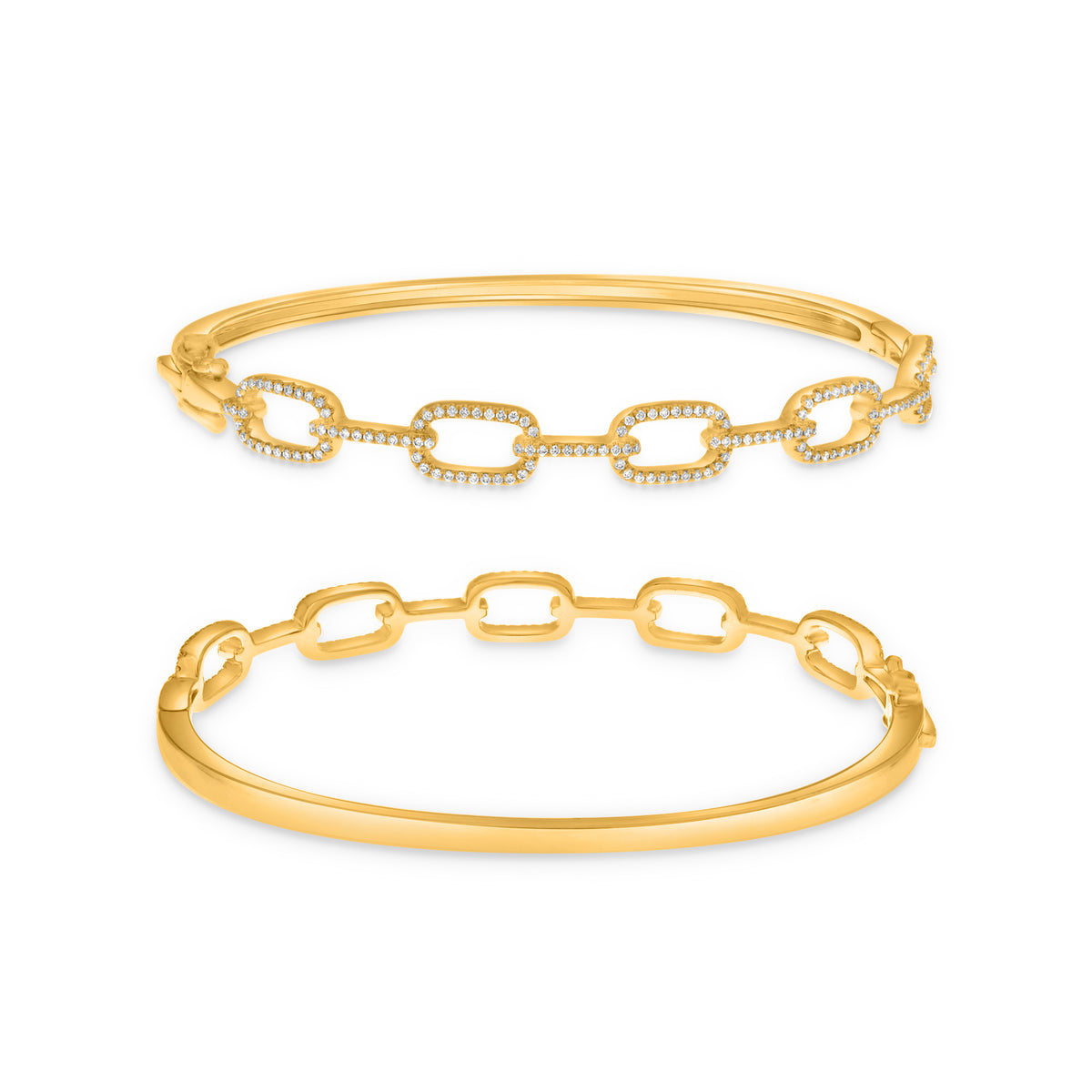 14K Yellow Gold Round Diamond Bangle