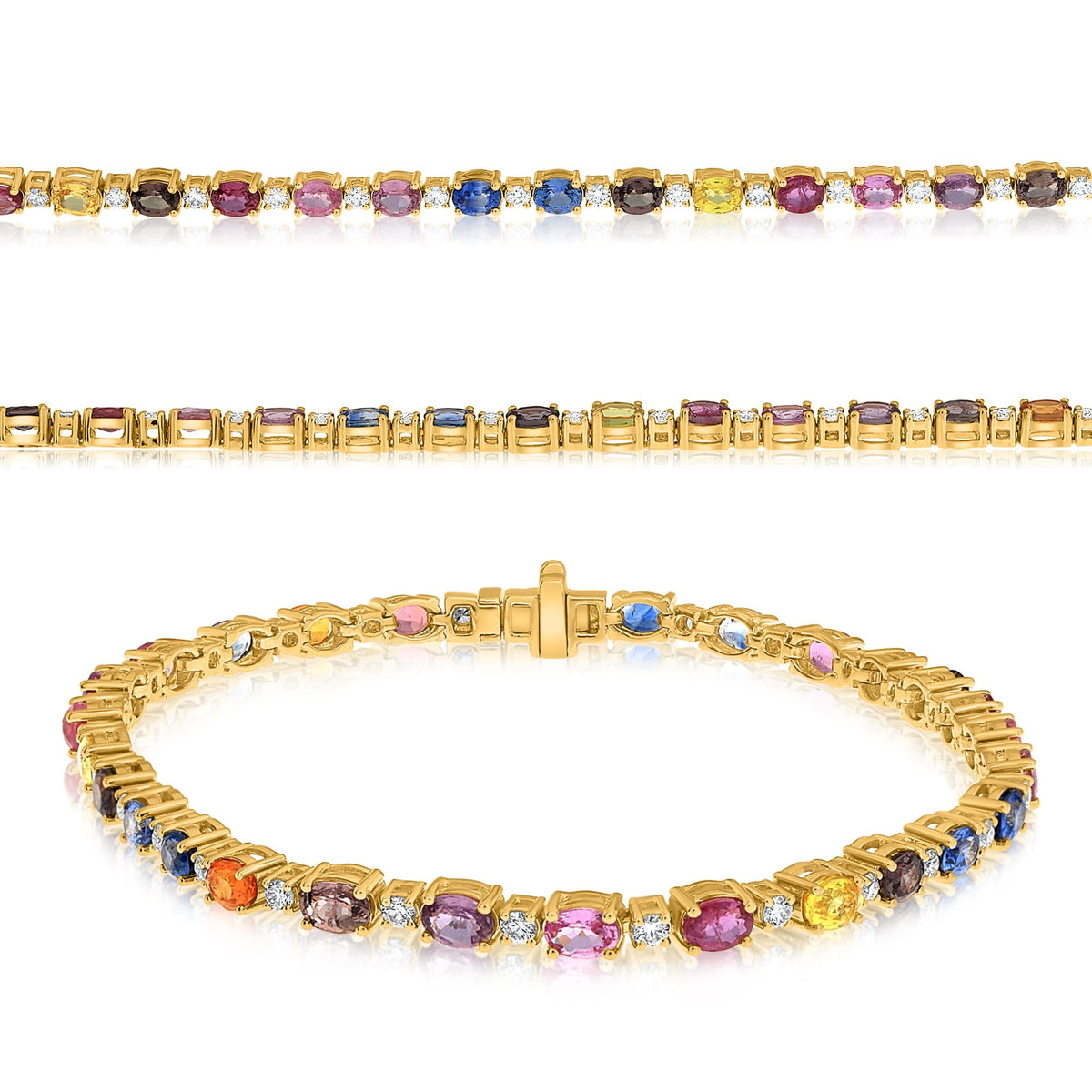 14K Yellow Gold Oval Multi-Color Sapphire Bracelet