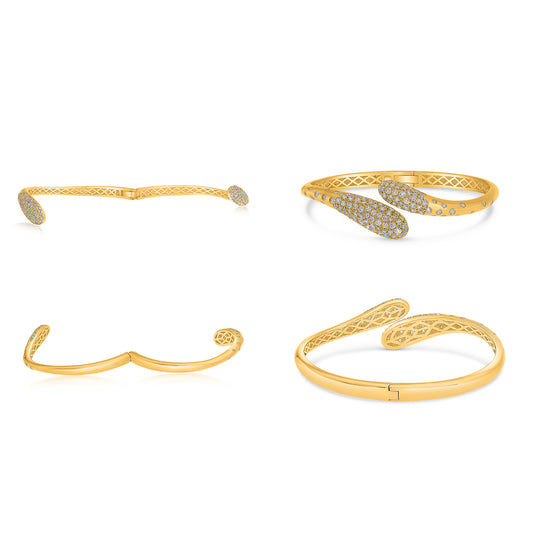 14K Yellow Gold Round Diamond Cluster Bangle