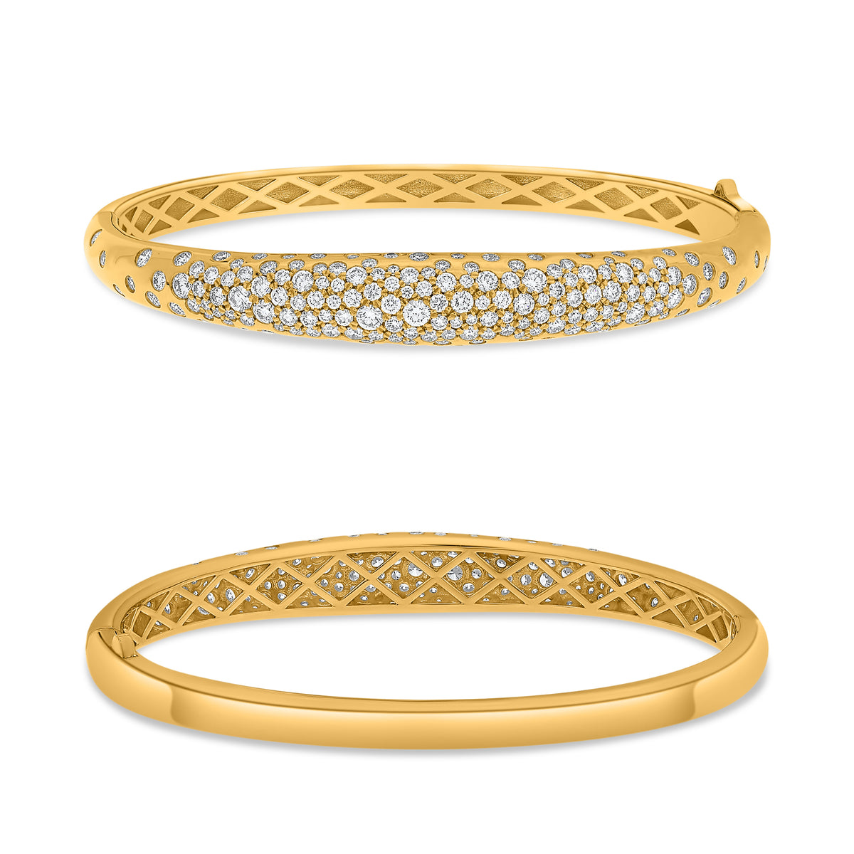 14K Yellow Gold Round Diamond Cluster Bangle