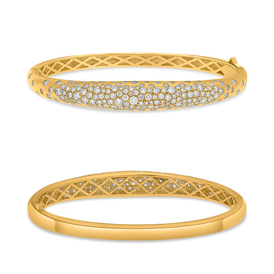 14K Yellow Gold Round Diamond Cluster Bangle