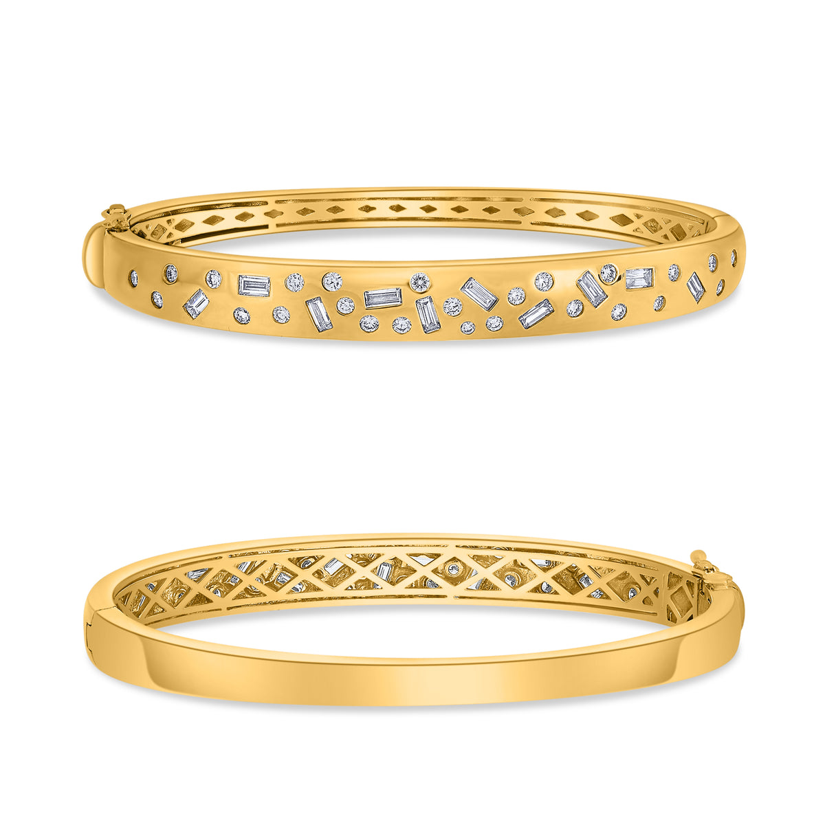 14K Yellow Gold Baguette Diamond Cluster Bangle