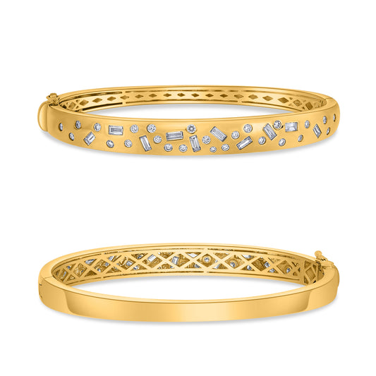 14K Yellow Gold Baguette Diamond Cluster Bangle