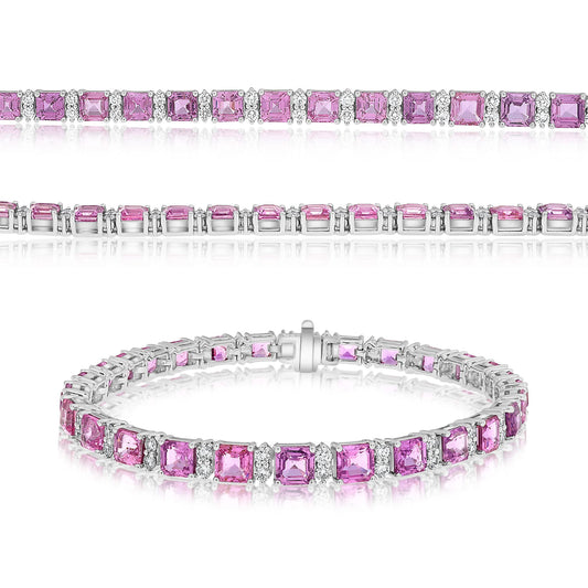 14K White Gold Emerald Cut Pink Sapphire Bracelet