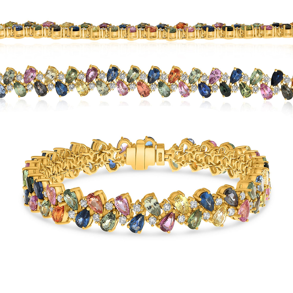 14K Yellow Gold Pear Multi-Color Sapphire Bracelet