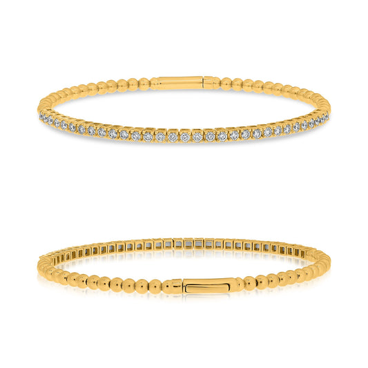 14K Yellow Gold Round Diamond Bangle