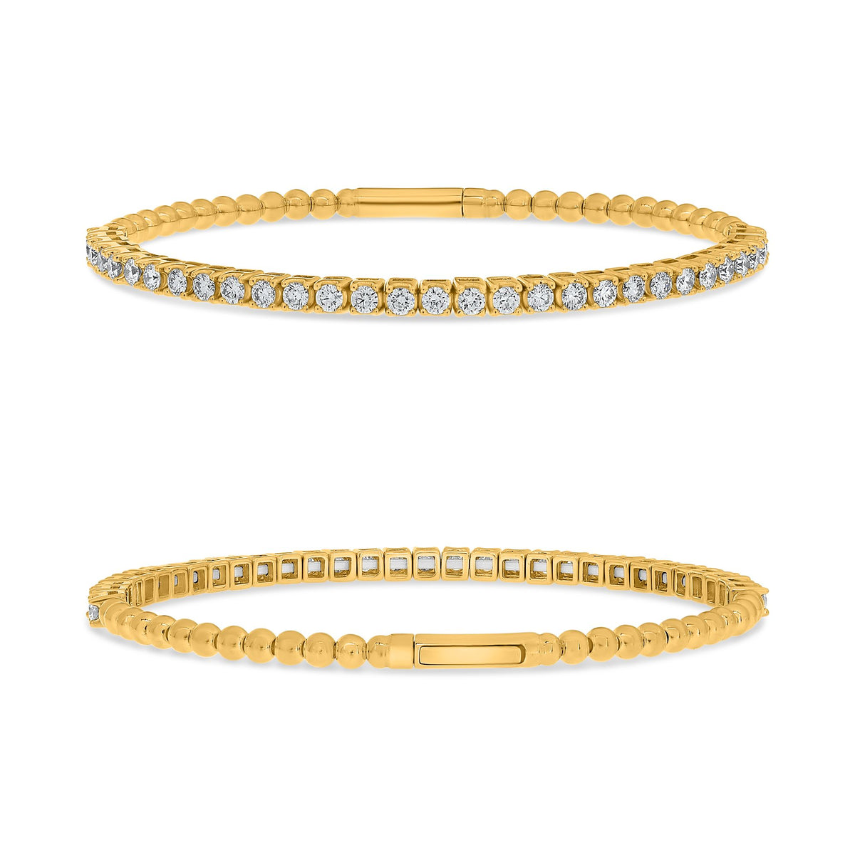 14K Yellow Gold Round Diamond Bangle