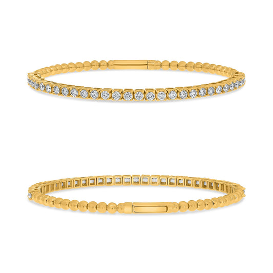 14K Yellow Gold Round Diamond Bangle