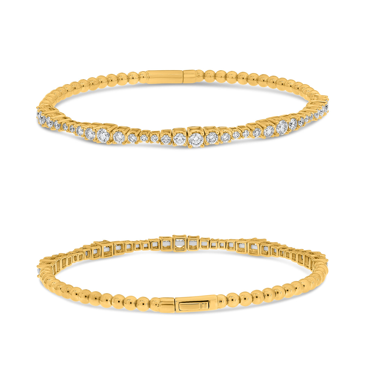 14K Yellow Gold Round Diamond Bangle