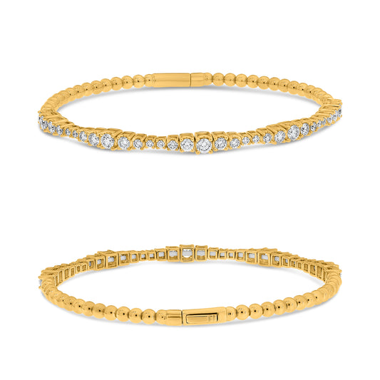 14K Yellow Gold Round Diamond Bangle