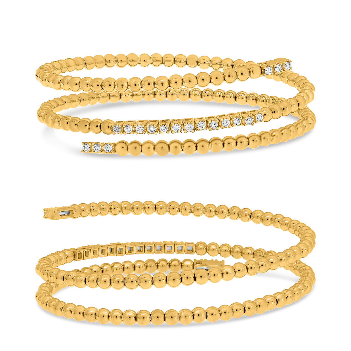 14K Yellow Gold Round Diamond Bangle