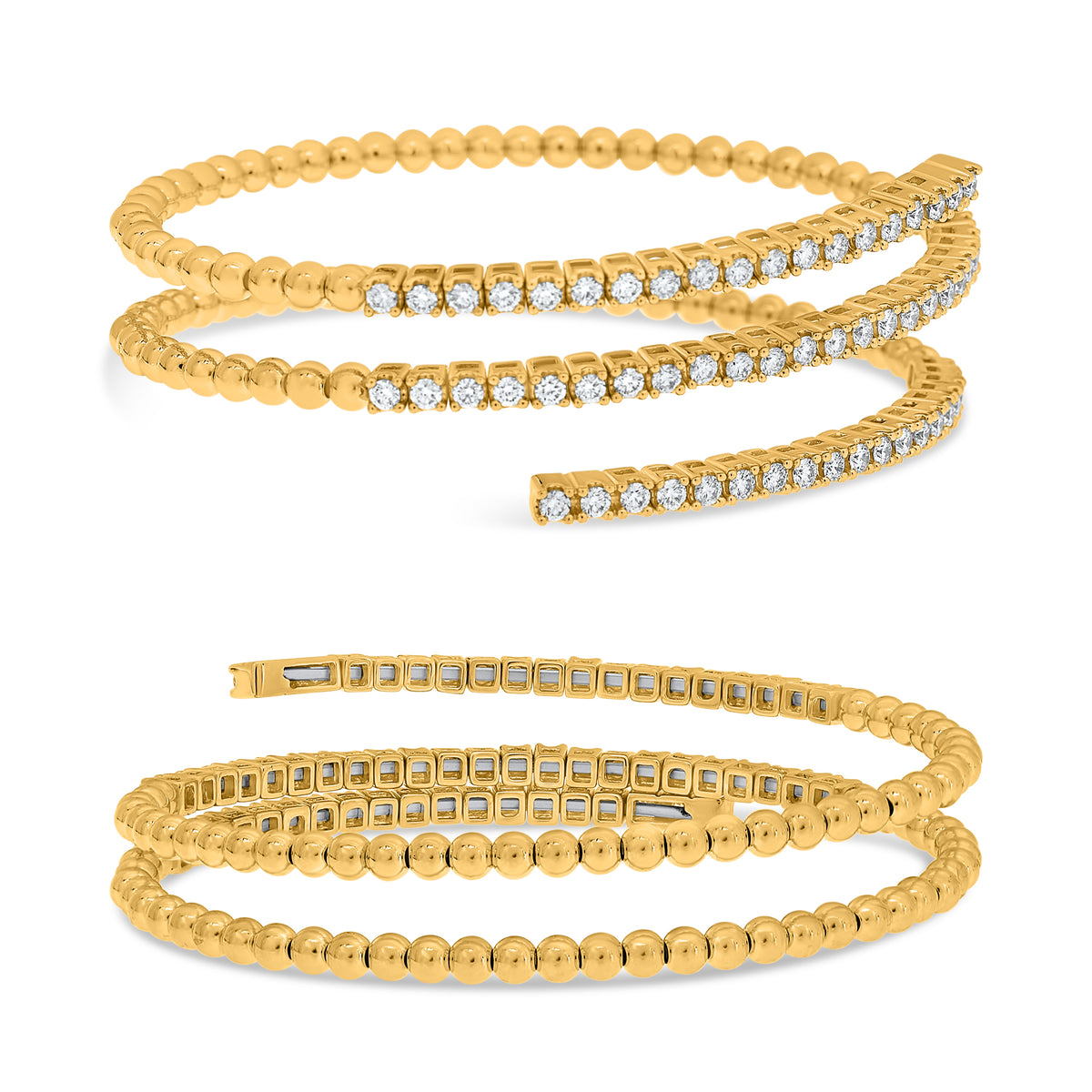 14K Yellow Gold Round Diamond Bangle
