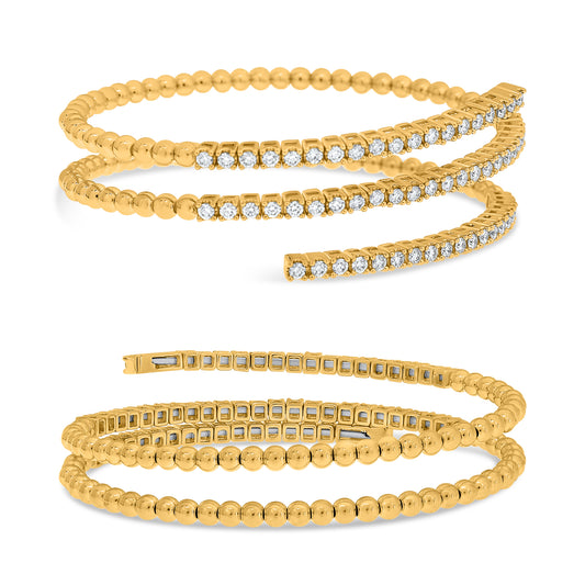 14K Yellow Gold Round Diamond Bangle