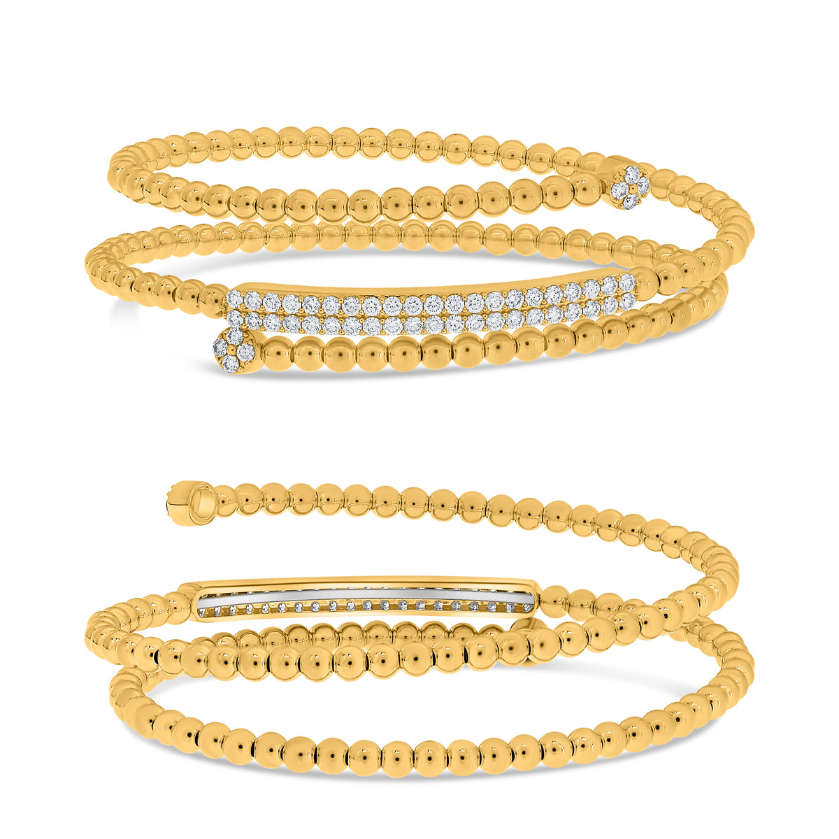 14K Yellow Gold Round Diamond Bangle