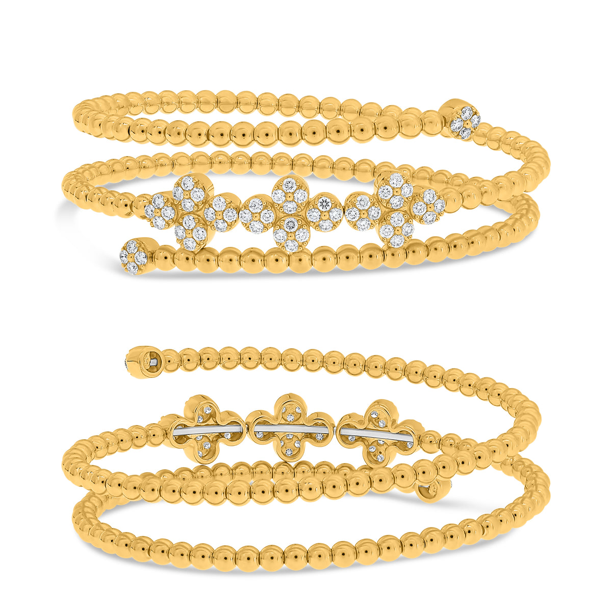 14K Yellow Gold Round Diamond Cluster Bangle