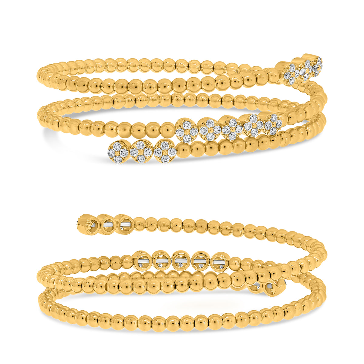14K Yellow Gold Round Diamond Cluster Bangle