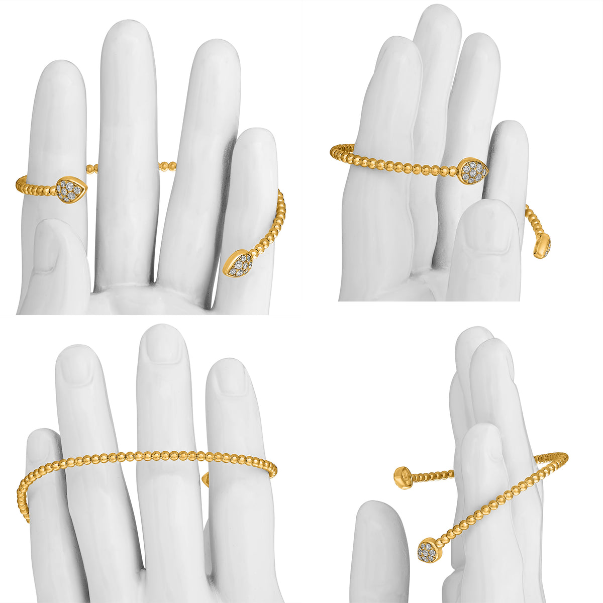 14K Yellow Gold Round Diamond Cluster Bangle
