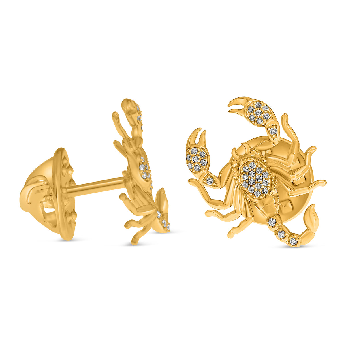 14K Yellow Gold Round Diamond Brooch