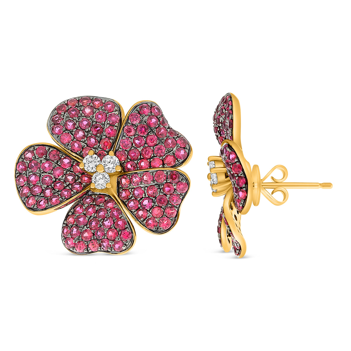 14K Yellow Gold Round Ruby Earrings